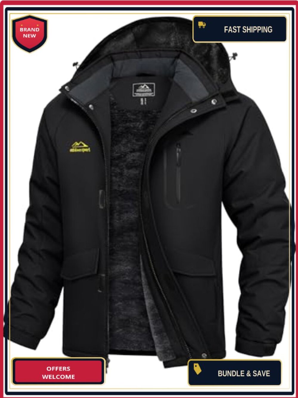 Men's Waterproof Fleece Lined Winter Ski Jacket Snowboard Parka 7 Pockets